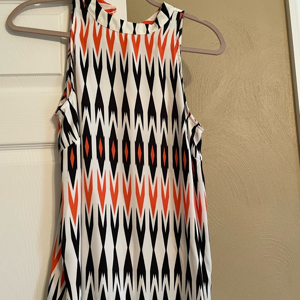 Sleeveless Geometric Print Top - Black, White, and Orange